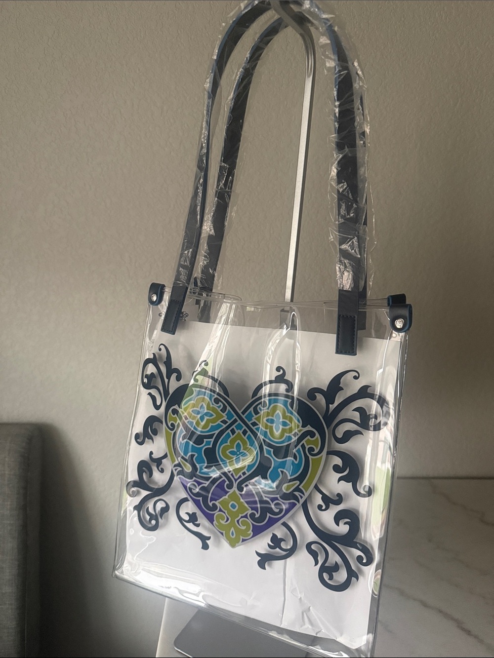 Brighton Summer Heart Tote with Navy Handles-NWT!!